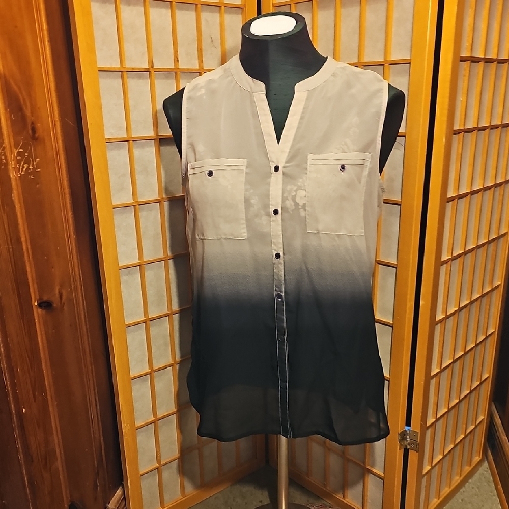 Fred David Tan and Dark Green Blouse